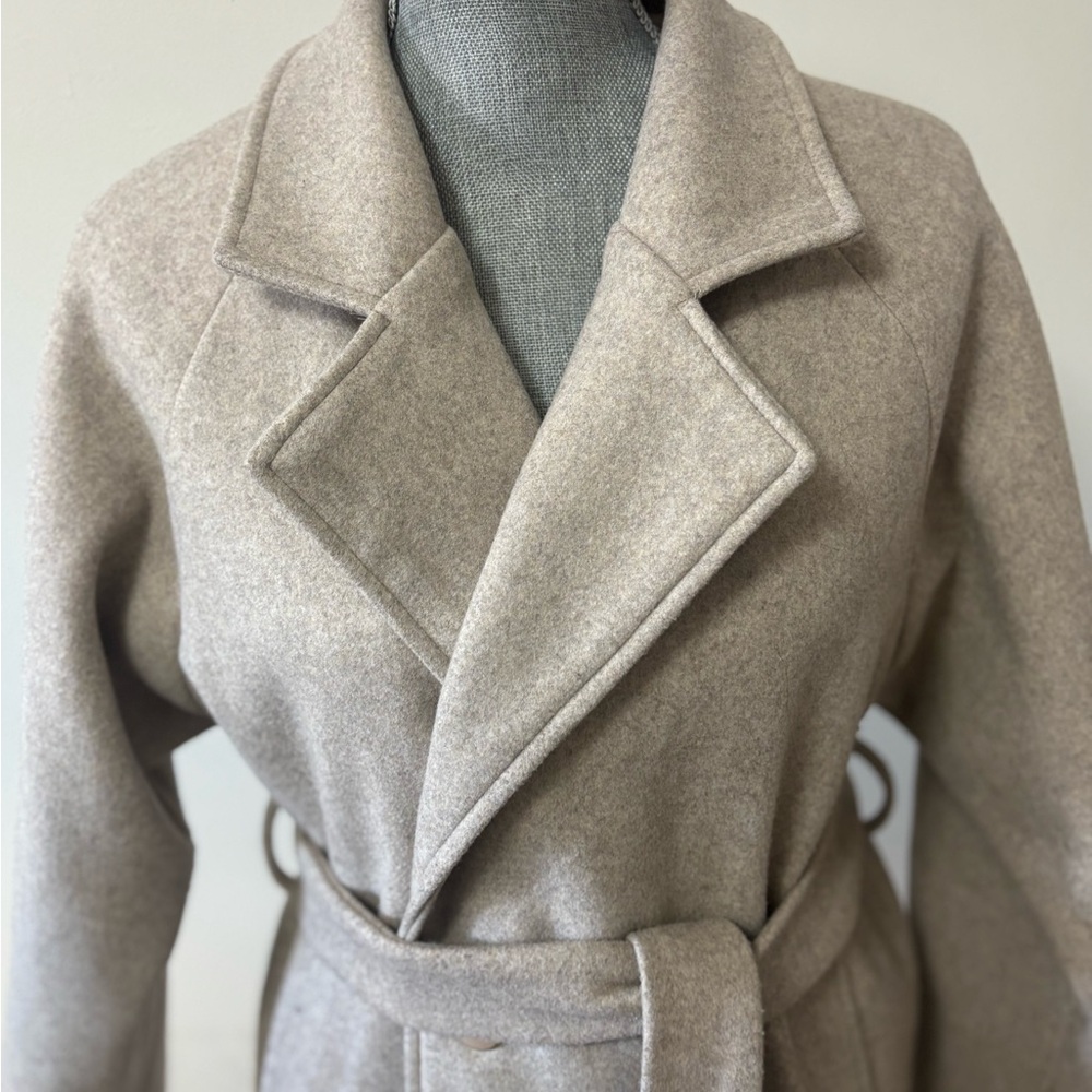 Elegant Beige Belted Wrap Coat - Picture 3 of 9